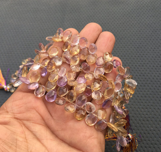 Very Beautiful Nicely Faceted 1 Strand Citrine Amethyst Mixture Stone Faceted Pear Shape Briolette Beads Natural Ametrine Size 7x10-8x11 MM