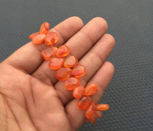 Wonderful Collection 35 Pieces Natural Carnelian Gemstone Smooth Pear Shape Briolette Beads Size 7x12-10x15 MM Orange Pear Beads Jewelry