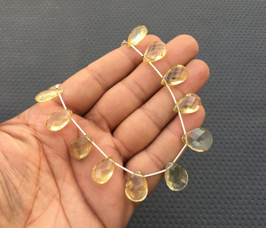 Absolutely Beautiful Stones Faceted Pear Shape Briolette Beads 21 Piece Natural Lemon quartz Gemstone Size 8x13-12x17 MM Lemon Yellow Gems