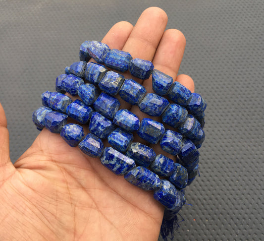 7"Long strand Faceted Nuggets 14 Pieces Blue Gemstone Nuggets Natural Lapis Lazuli Gemstone Size 10x11-13x15 MM Making Lapis Jewelry Beads