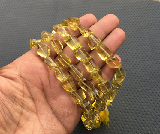 Gemstone Sale Semi Precious Nuggets Beads 15 Pieces Natural Lemon Quartz Nuggets Faceted Beads Size 10x11-12x17 MM Lemon Quartz Nuggets