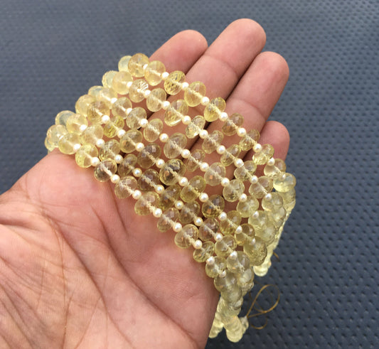 12"Long Strand Faceted Rondelle Beads Natural Lemon Quartz Gemstone Size 6-9 MM Genuine Lemon Semi-Precious Rondelle Beads Making Jewelry