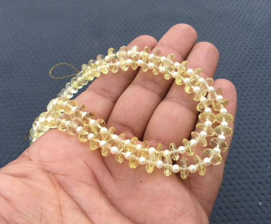 8"Long 1 Strand Natural Lemon Quartz Gemstone Size 7-8 MM Tyre Beads Faceted Lemon Gemstone Making Jewelry Beads Lemon Beads Super sparkly