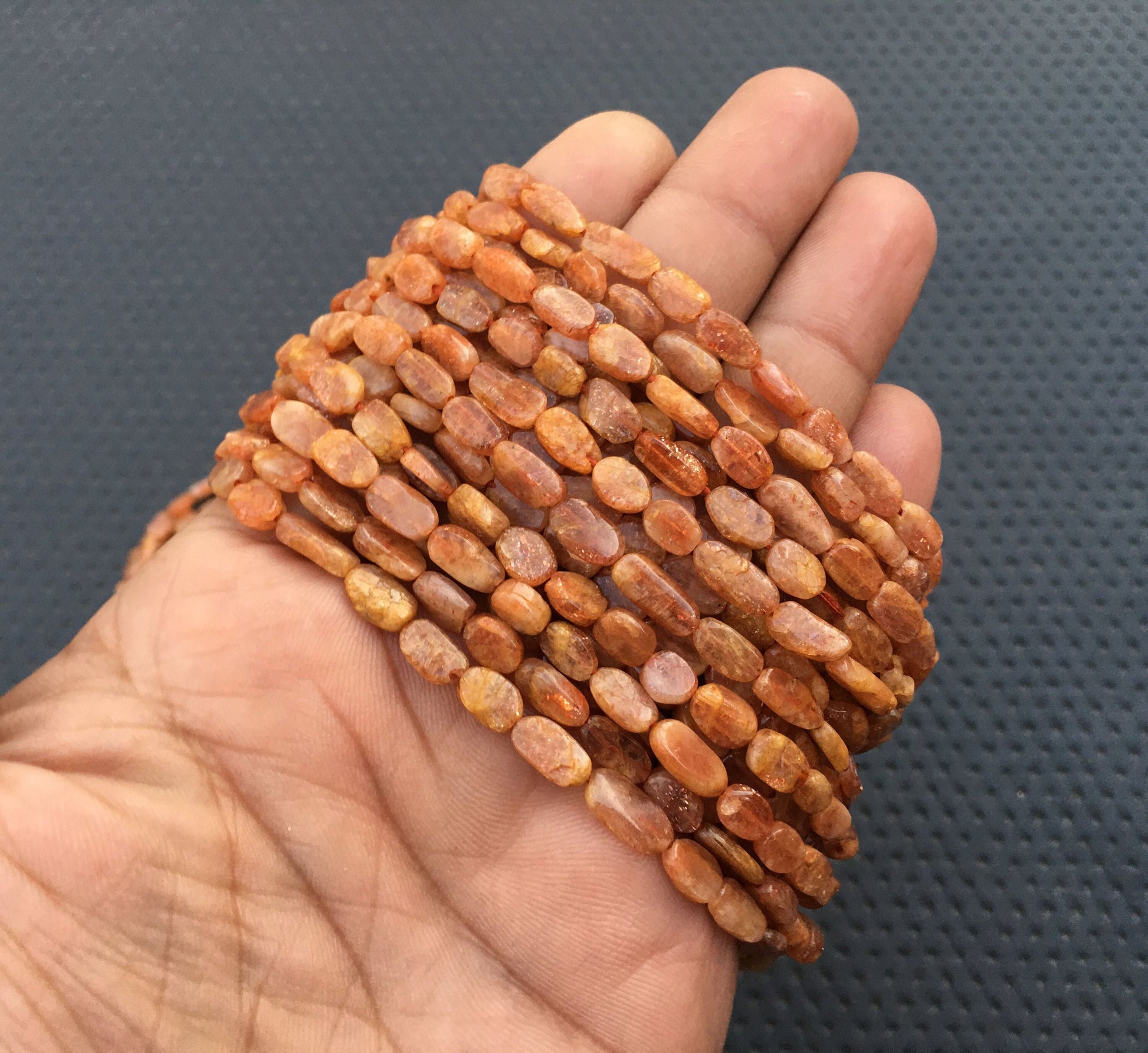 Sparkling Sunstone Smooth Oval Beads Size 4x6-5x9 MM Natural Sunstone Sunstone For Jewelry Making Oval Beads 13"Long Strand Smooth Sunstone