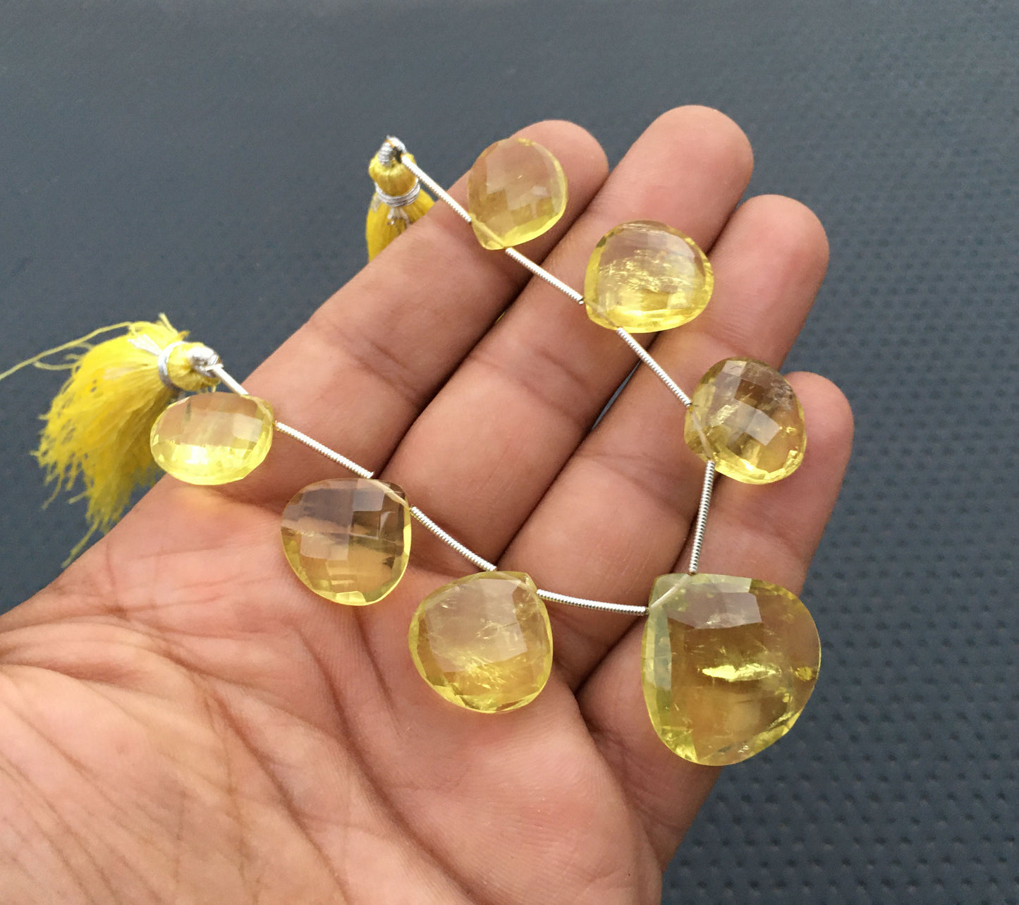 7 Pieces Faceted Heart Briolette Beads 1 Strand Natural Lemon Quartz Gemstone Beautiful Quartz Faceted Heart Shape Size 14-24 MM Briolette