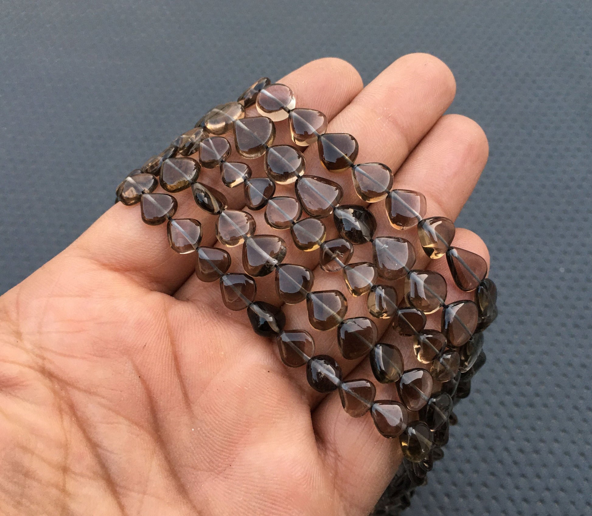 14"Long Strand Smooth Heart Briolette Beads Natural Smoky Quartz Gemstone Full Drilled Heart Beads Size 8-9 MM Smoky Quartz Beads Jewelry