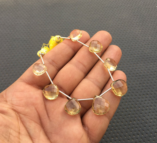 AAA Quality Blessing way Beads 8 Pieces Natural Lemon Quartz Gemstone Beautiful Quartz Faceted Heart Shape Briolette Bead Size 11-13 MM