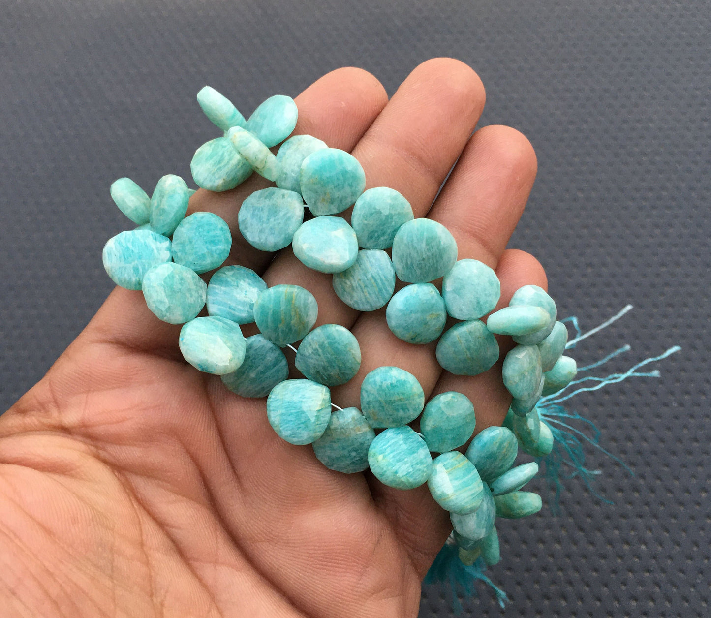 Manifestation Filter & Balance Energy Natural Amazonite Gemstone 34 Piece Faceted Heart Shape Beads,Size 10-12 MM Amazonite Heart Briolette