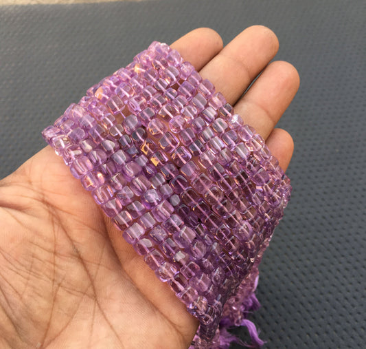 10" Long Natural Pink Amethyst Gemstone Smooth Cube Shape Briolette Bead,Size 4-5 MM Pink Amethyst Cube Beads Making Pink Jewelry Wholesale