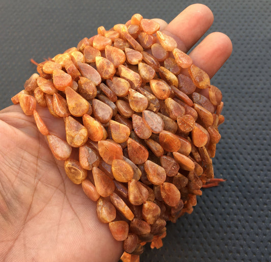 13"Long Strand Natural Sunstone Best Quality Gemstone Smooth Pear Beads Size 8x9-9x13 MM Making Sunstone Jewelry Sunstone Pear Glitter Beads