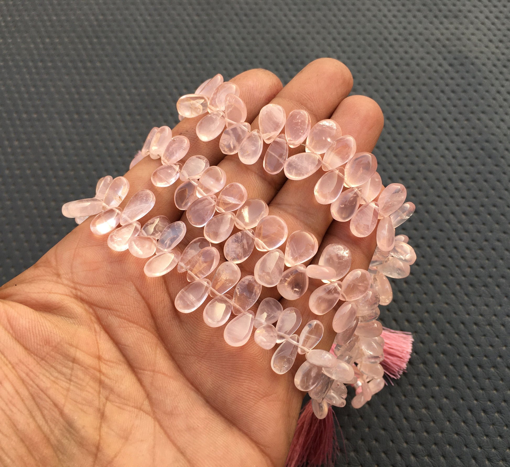 8"Long 1 Strand Pink Quartz Smooth Pear Briolette Beads Natural Rose Quartz Gemstone Pink Briolette Beads Size 6x9-7x10 MM Roses Quartz