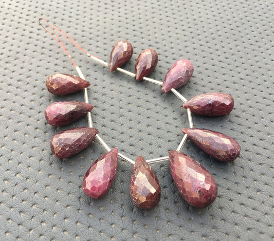 Blessing way beads Natural Red Ruby Gemstone, 10 Pieces Faceted Teardrop Shape Beads, Size 13x24-17x33 MM Ruby Drop Beads Making Jewelry