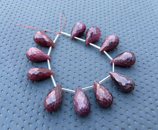 11 Pieces Stone of self Confidence Natural Red Ruby Gemstone Faceted Teardrop Shape Beads Huge Size 13x22-15x24 MM Ruby Briolette Beads