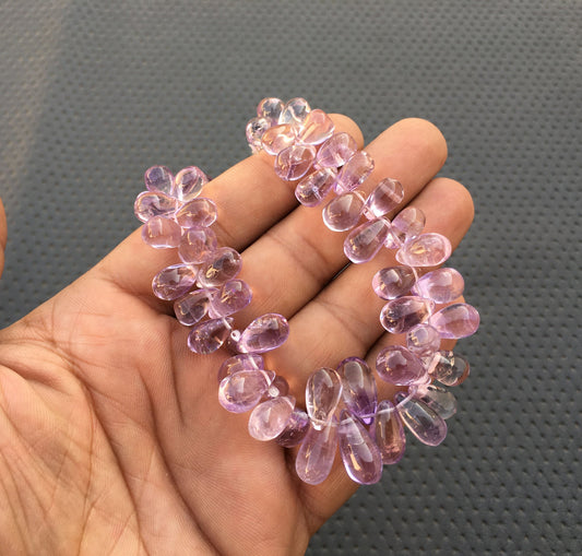 Exceptionally lovely Stone 50 Piece Natural Pink Amethyst Gemstone Smooth Teardrop Shape Briolette Beads Size 7x10-9x15 MM Pink Jewelry Bead