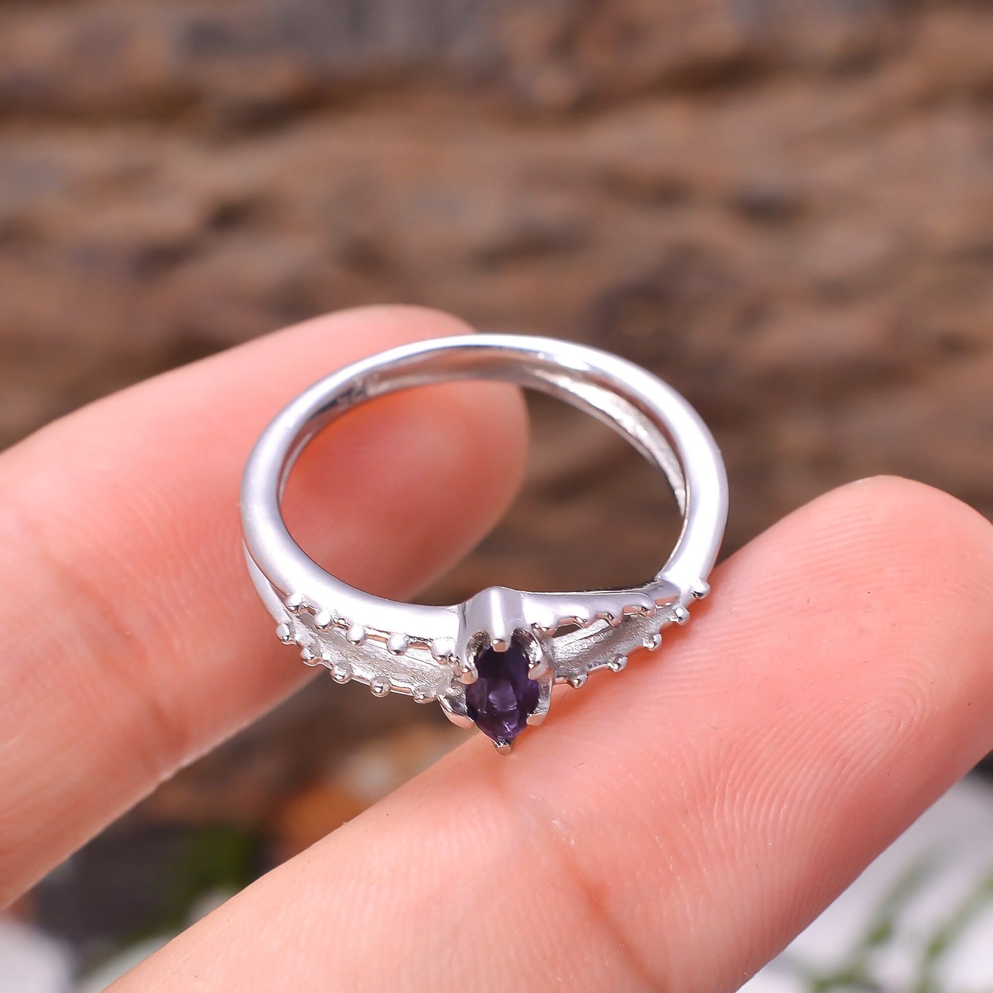 Simply Stunning Gemstone 1 Piece Ring 92.5 Silver Delicate Ring,Natural Faceted Gemstone,Beautiful Iolite Marquise Ring,Citrine Round Ring