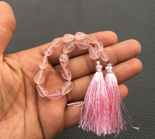 Extraordinary Beautiful Beads 1 Strand Full Drilled 17 Pieces Natural Rose Quartz Gemstone Faceted Teardrop shape,Size 6x9-9x14 MM Beads