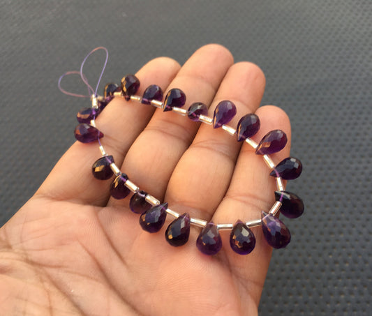 21 Pieces Natural Amethyst Gemstone Size 6x9-7x12 MM Faceted Amethyst Teardrop Beads Making Jewelry Briolette Beads Tiny Amethyst Wholesale