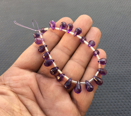 February Birthstone Beads 1 strand Genuine Quality 21 Pieces Natural Amethyst Gemstone Size 6x9-6.5x11 MM Faceted Amethyst Teardrop Beads